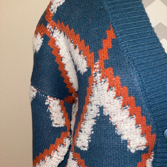 NWT Adora Teal & Orange Geometric Abstract Shaped Button Cardigan One Size - Picture 7 of 16